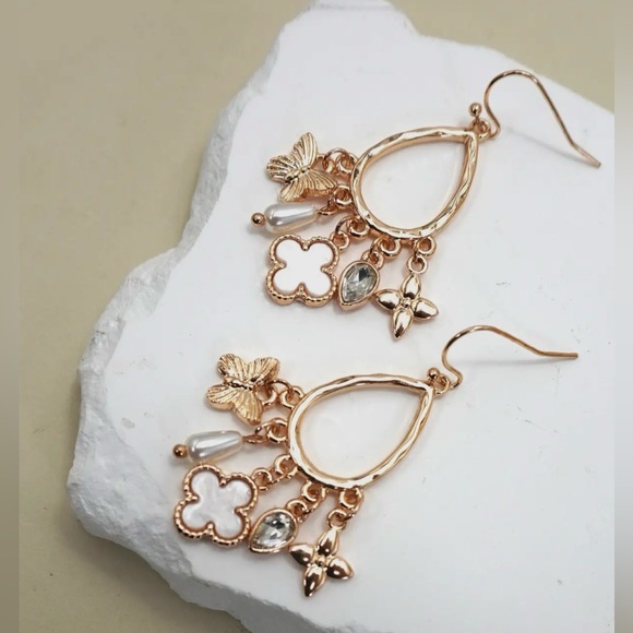 Jewelry - Clover Flower Butterfly Charm Earrings